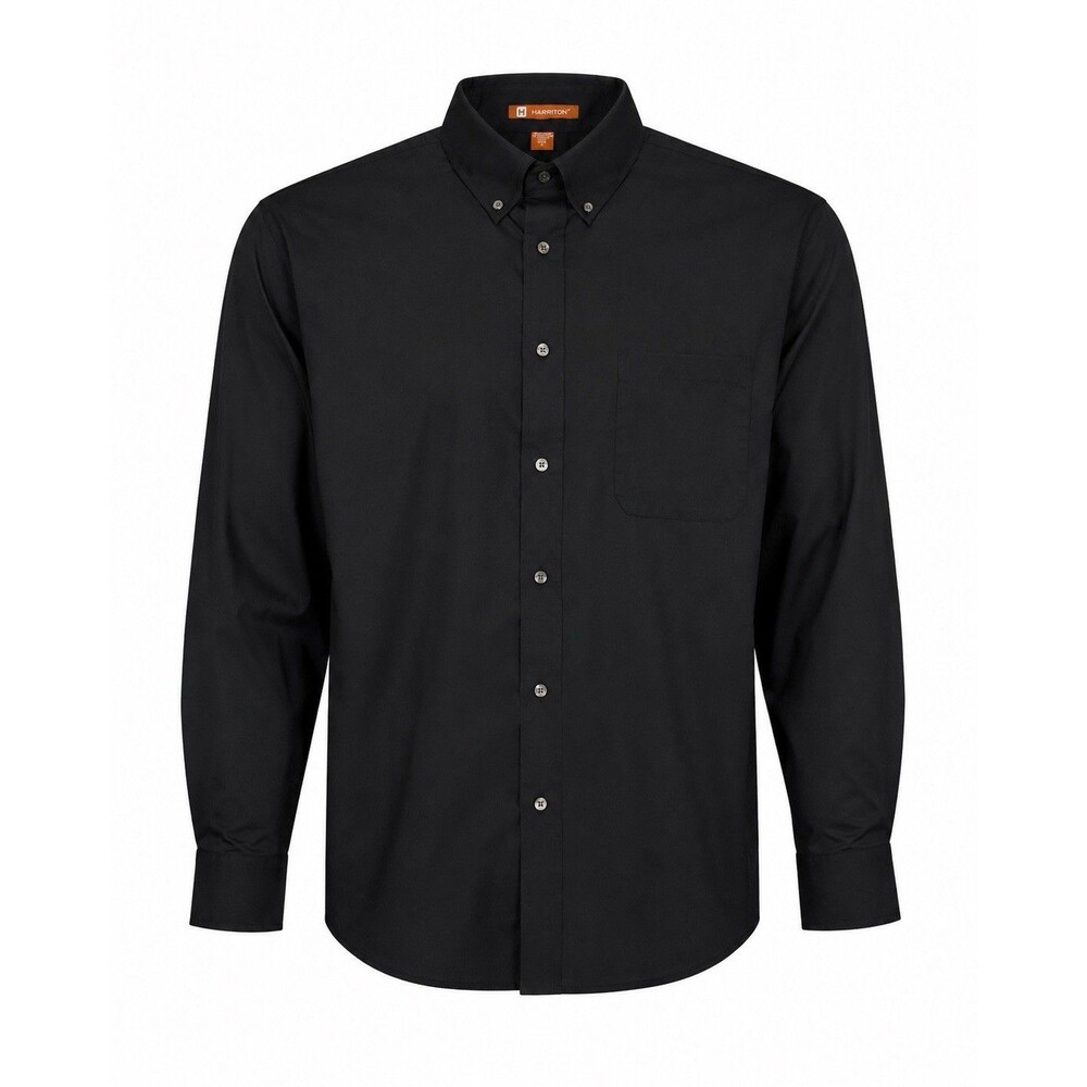 Harriton XL Black Button Down Shirt Mens Long Sleeve Pocket Cotton Blend Casual
